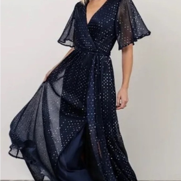 NWT Baltic Born Blue and Silver Speckle Short Sleeve Grace Sparkle Maxi Dress - Picture 6 of 9